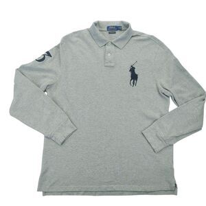 Polo Ralph Lauren Men's XL Custom Slim Fit Big Pony Long Sleeve Polo Shirt Gray